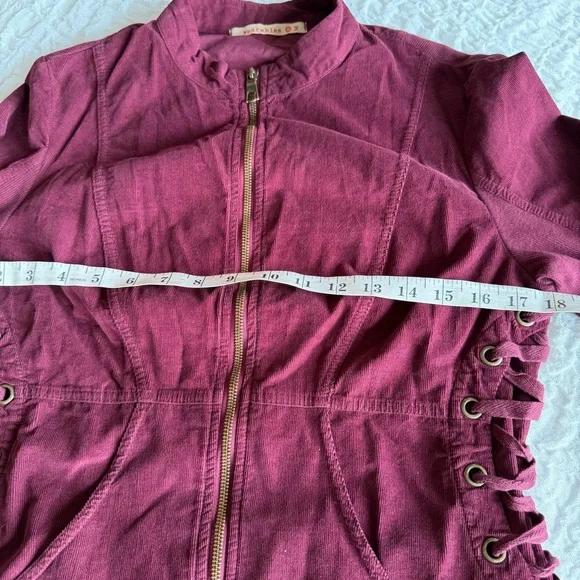 XCVI Wearables Larisa Corduroy Jacket Medium Burgundy Wine Zip Front Coat